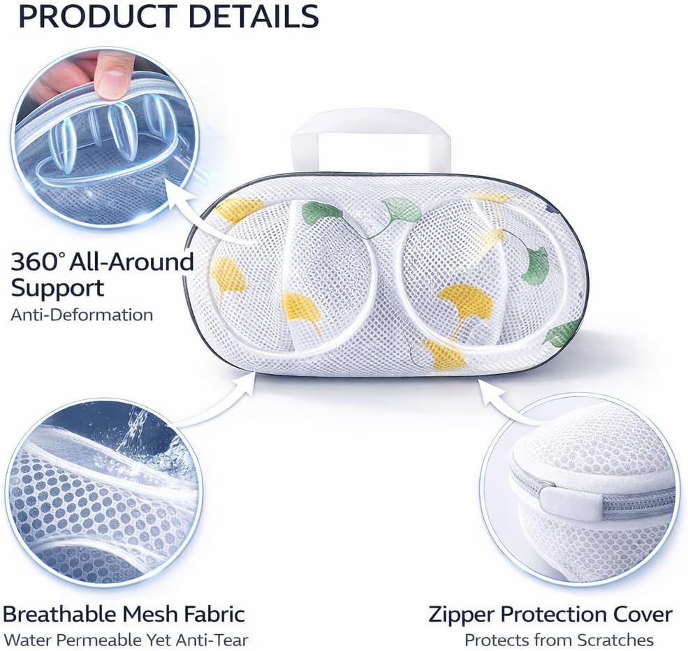 Bra Washing Protector Set, 4 Pcs Lingerie Laundry Bags with Molded Compartments, 360° Structured Support, Protect Underwire & Cups, Anti-Snag Breathable Mesh for Delicates