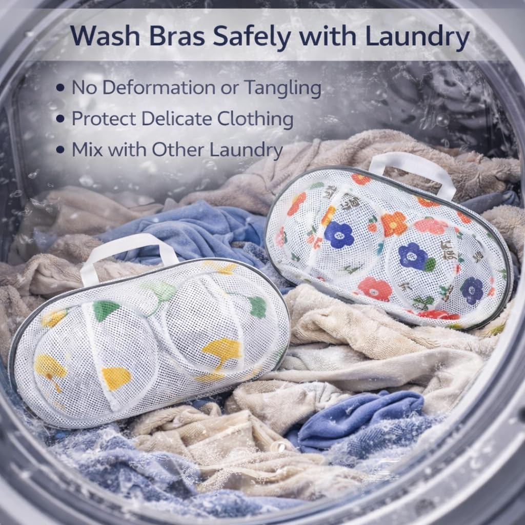 Bra Washing Protector Set, 4 Pcs Lingerie Laundry Bags with Molded Compartments, 360° Structured Support, Protect Underwire & Cups, Anti-Snag Breathable Mesh for Delicates