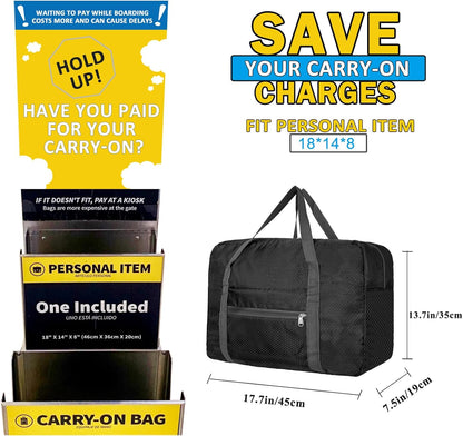 For Spirit Airlines Personal Item Bag 18x14x8 Foldable Carry on Bags for Airplanes Travel Duffel Bags for Women and Men