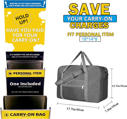 For Spirit Airlines Personal Item Bag 18x14x8 Foldable Carry on Bags for Airplanes Travel Duffel Bags for Women and Men