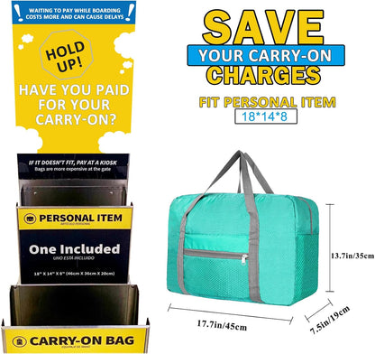 For Spirit Airlines Personal Item Bag 18x14x8 Foldable Carry on Bags for Airplanes Travel Duffel Bags for Women and Men