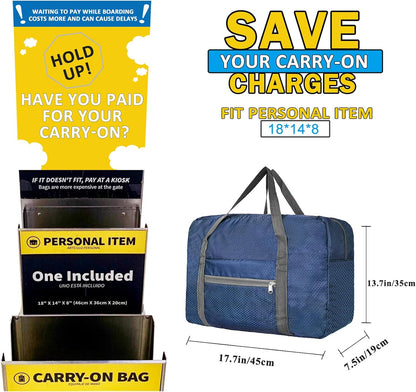 For Spirit Airlines Personal Item Bag 18x14x8 Foldable Carry on Bags for Airplanes Travel Duffel Bags for Women and Men