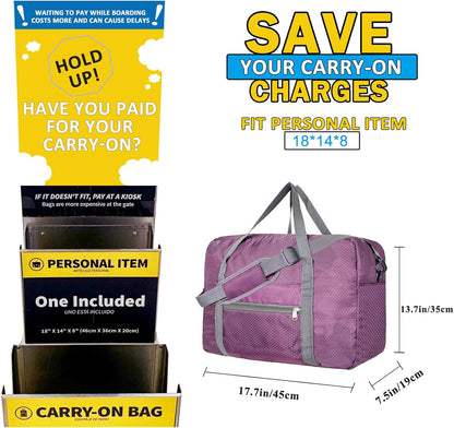 For Spirit Airlines Personal Item Bag 18x14x8 Foldable Carry on Bags for Airplanes Travel Duffel Bags for Women and Men
