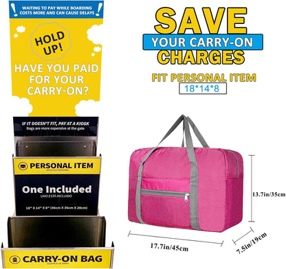 For Spirit Airlines Personal Item Bag 18x14x8 Foldable Carry on Bags for Airplanes Travel Duffel Bags for Women and Men
