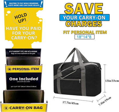 For Spirit Airlines Personal Item Bag 18x14x8 Foldable Carry on Bags for Airplanes Travel Duffel Bags for Women and Men