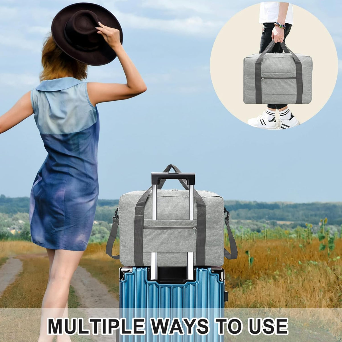 For Spirit Airlines Personal Item Bag 18x14x8 Foldable Carry on Bags for Airplanes Travel Duffel Bags for Women and Men