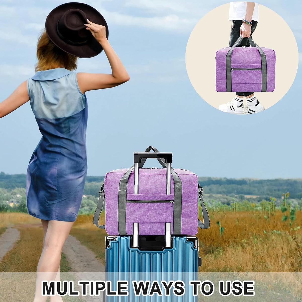 For Spirit Airlines Personal Item Bag 18x14x8 Foldable Carry on Bags for Airplanes Travel Duffel Bags for Women and Men