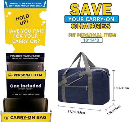 For Spirit Airlines Personal Item Bag 18x14x8 Foldable Carry on Bags for Airplanes Travel Duffel Bags for Women and Men