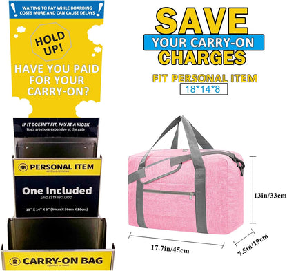 For Spirit Airlines Personal Item Bag 18x14x8 Foldable Carry on Bags for Airplanes Travel Duffel Bags for Women and Men