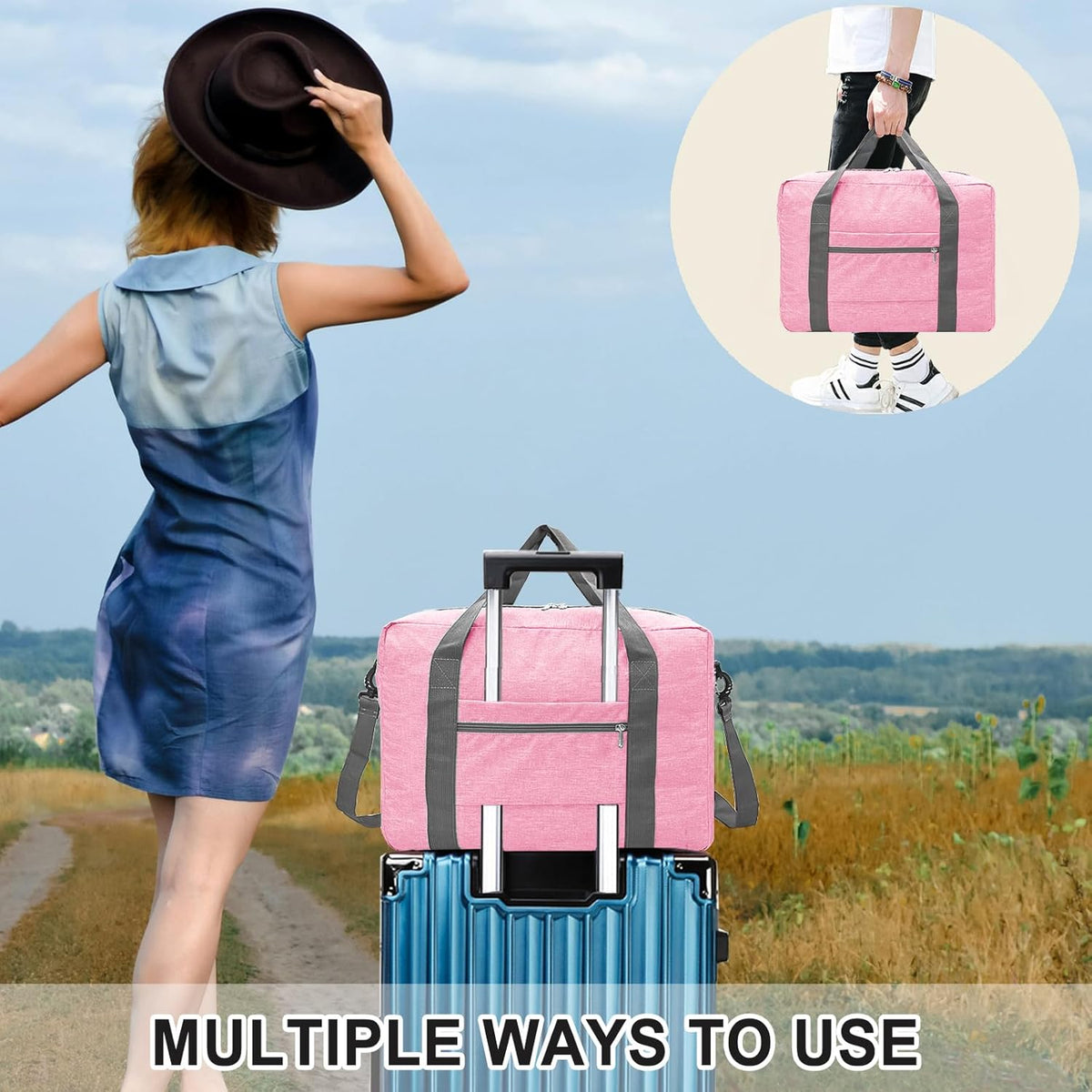 For Spirit Airlines Personal Item Bag 18x14x8 Foldable Carry on Bags for Airplanes Travel Duffel Bags for Women and Men