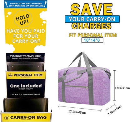 For Spirit Airlines Personal Item Bag 18x14x8 Foldable Carry on Bags for Airplanes Travel Duffel Bags for Women and Men