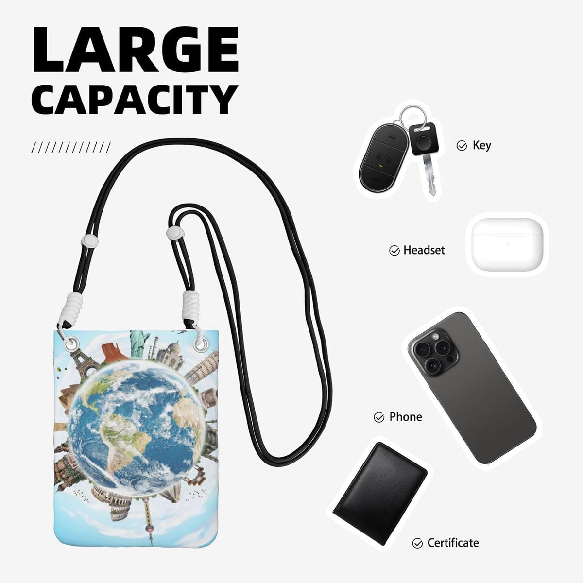 World Travel for Crossbody Phone Bag, Small & Lightweight Crossbody Purse for Women with Adjustable Strap, Water-Resistant Daily Commuter Bag for Phone, Wallet, Keys