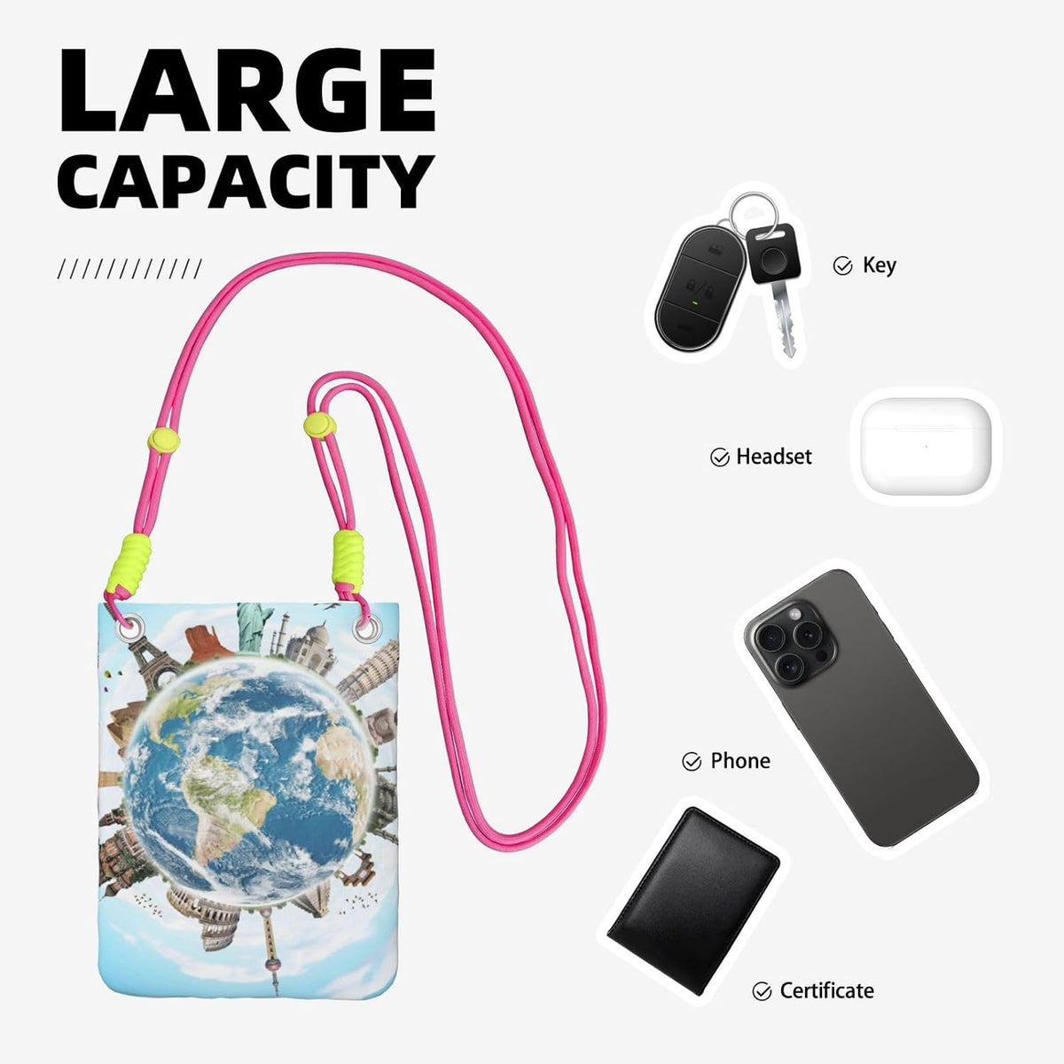 World Travel for Crossbody Phone Bag, Small & Lightweight Crossbody Purse for Women with Adjustable Strap, Water-Resistant Daily Commuter Bag for Phone, Wallet, Keys