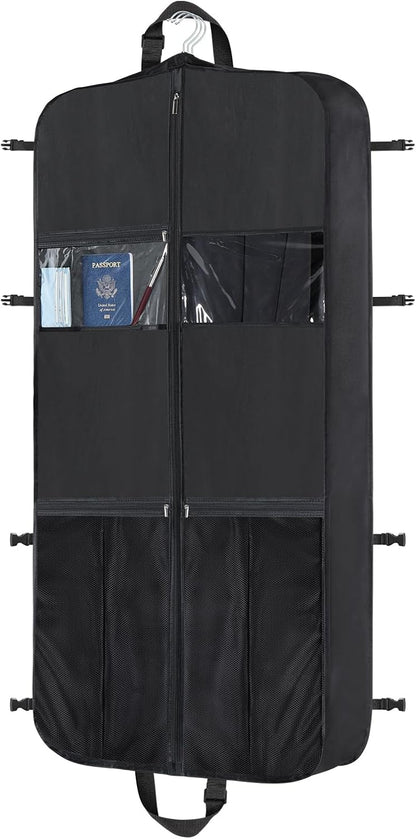 48 Inch Garment Bags for Travel Heavy Duty Travel Suit Bag for Men Women with Buckles & Shoulder Strap Garment Bags for Hanging Clothes, Black