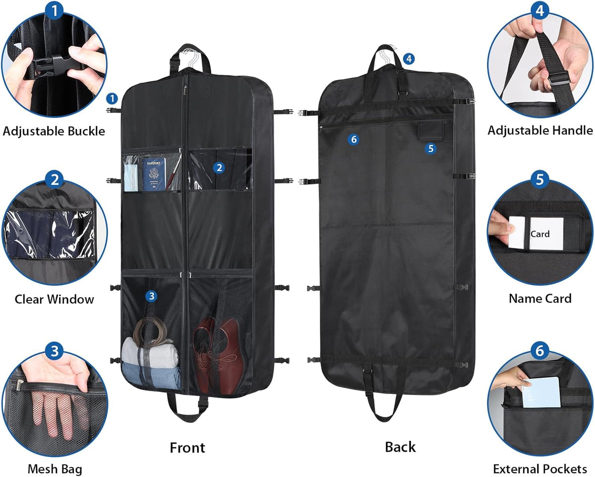 48 Inch Garment Bags for Travel Heavy Duty Travel Suit Bag for Men Women with Buckles & Shoulder Strap Garment Bags for Hanging Clothes, Black