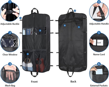 48 Inch Garment Bags for Travel Heavy Duty Travel Suit Bag for Men Women with Buckles & Shoulder Strap Garment Bags for Hanging Clothes, Black