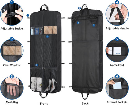 48 Inch Garment Bags for Travel Heavy Duty Travel Suit Bag for Men Women with Buckles & Shoulder Strap Garment Bags for Hanging Clothes, Black