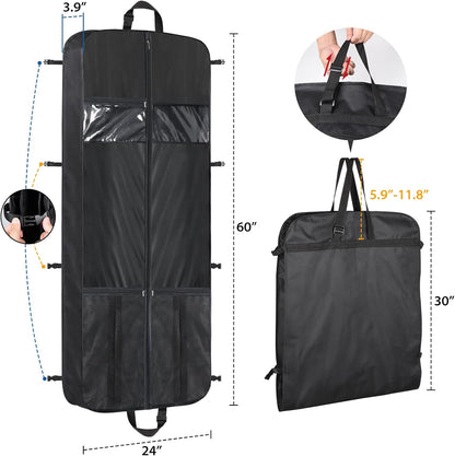 48 Inch Garment Bags for Travel Heavy Duty Travel Suit Bag for Men Women with Buckles & Shoulder Strap Garment Bags for Hanging Clothes, Black