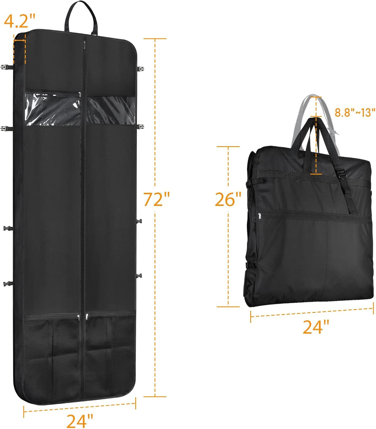 48 Inch Garment Bags for Travel Heavy Duty Travel Suit Bag for Men Women with Buckles & Shoulder Strap Garment Bags for Hanging Clothes, Black