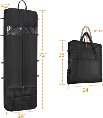 48 Inch Garment Bags for Travel Heavy Duty Travel Suit Bag for Men Women with Buckles & Shoulder Strap Garment Bags for Hanging Clothes, Black
