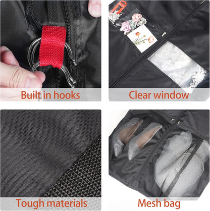 48 Inch Garment Bags for Travel Heavy Duty Travel Suit Bag for Men Women with Buckles & Shoulder Strap Garment Bags for Hanging Clothes, Black