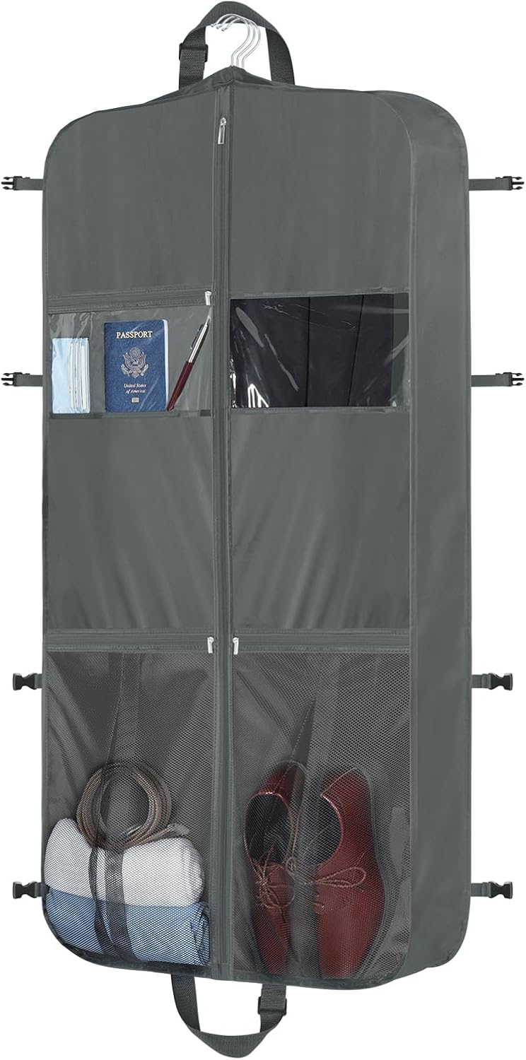 48 Inch Garment Bags for Travel Heavy Duty Travel Suit Bag for Men Women with Buckles & Shoulder Strap Garment Bags for Hanging Clothes, Black
