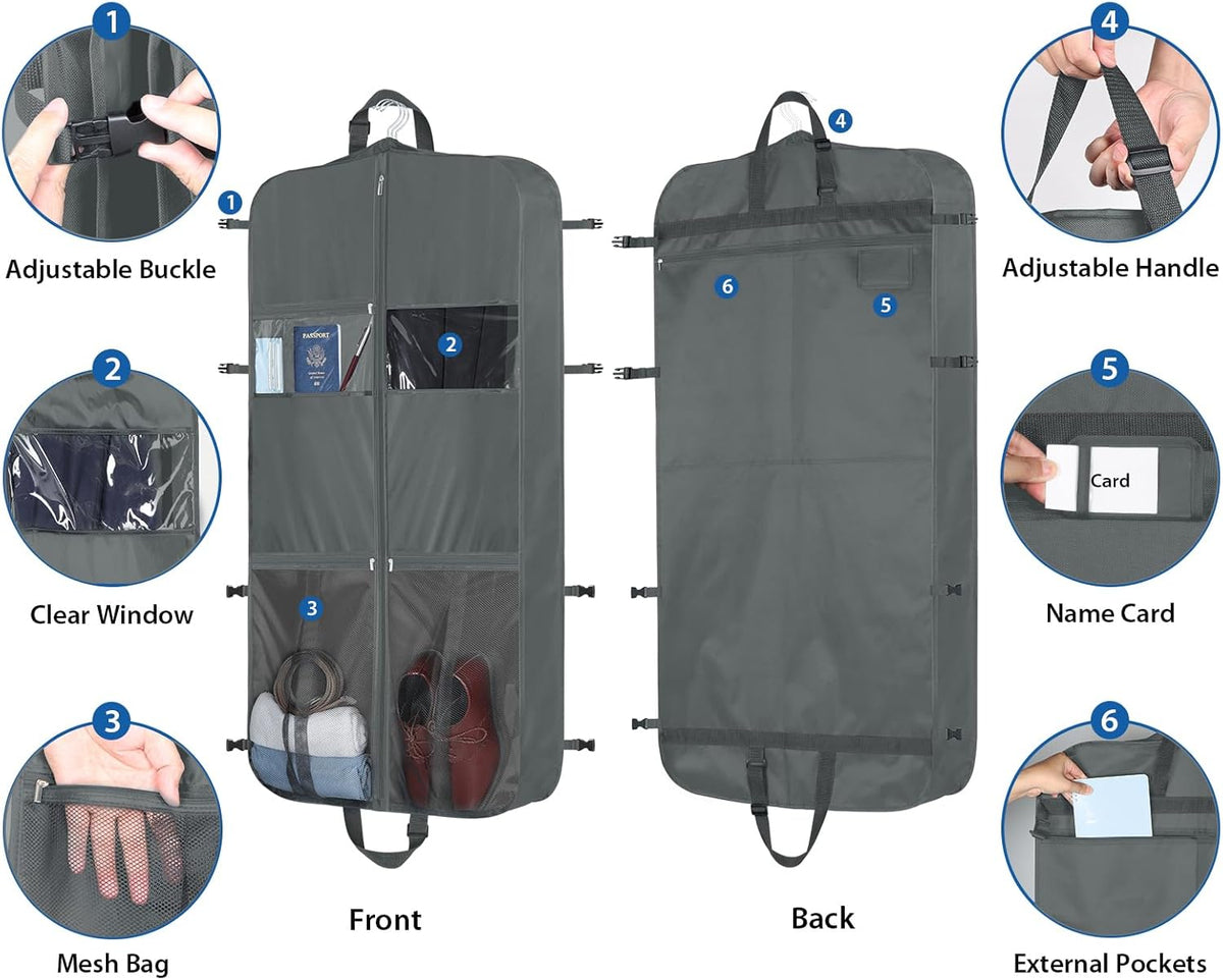 48 Inch Garment Bags for Travel Heavy Duty Travel Suit Bag for Men Women with Buckles & Shoulder Strap Garment Bags for Hanging Clothes, Black