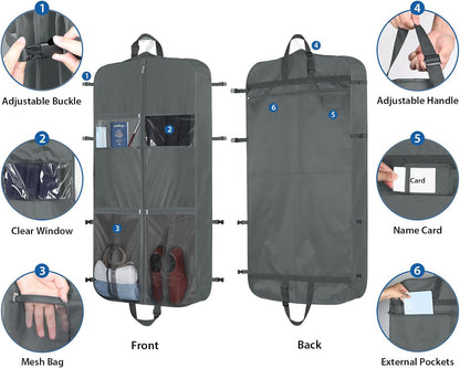 48 Inch Garment Bags for Travel Heavy Duty Travel Suit Bag for Men Women with Buckles & Shoulder Strap Garment Bags for Hanging Clothes, Black