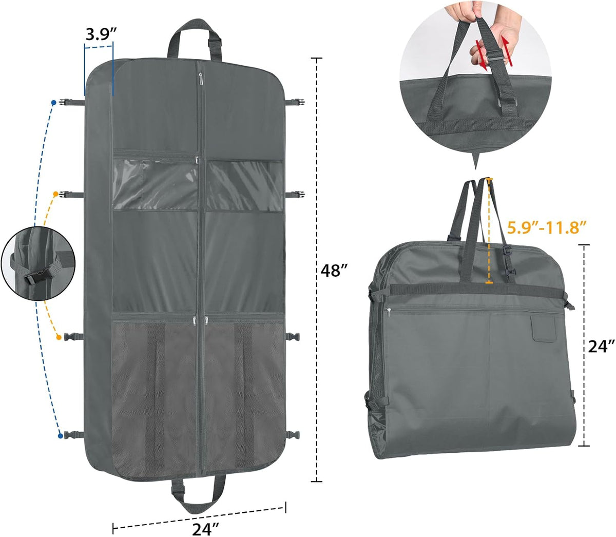 48 Inch Garment Bags for Travel Heavy Duty Travel Suit Bag for Men Women with Buckles & Shoulder Strap Garment Bags for Hanging Clothes, Black