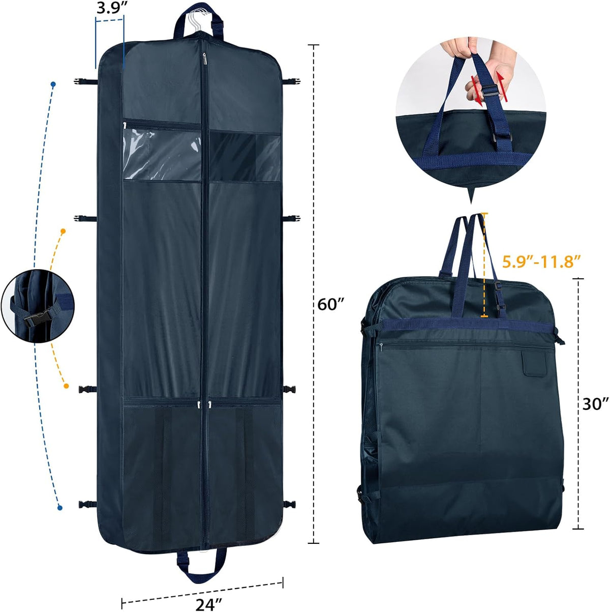48 Inch Garment Bags for Travel Heavy Duty Travel Suit Bag for Men Women with Buckles & Shoulder Strap Garment Bags for Hanging Clothes, Black