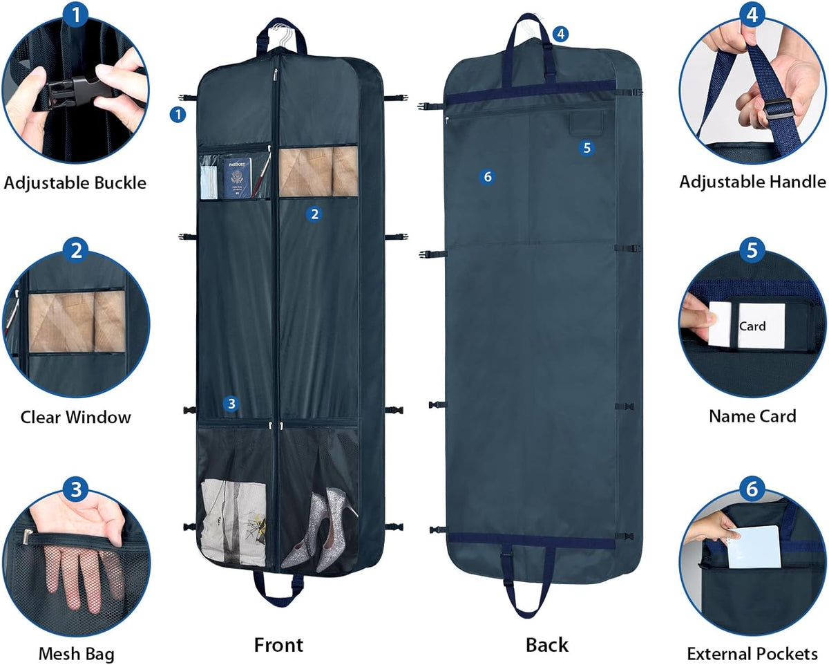 48 Inch Garment Bags for Travel Heavy Duty Travel Suit Bag for Men Women with Buckles & Shoulder Strap Garment Bags for Hanging Clothes, Black