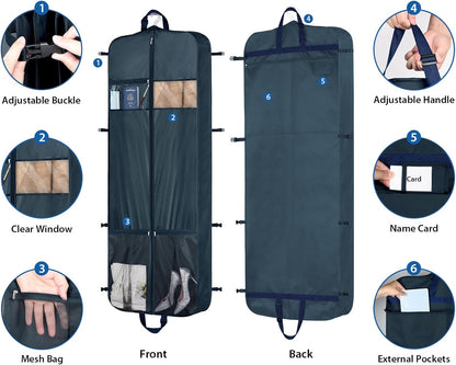 48 Inch Garment Bags for Travel Heavy Duty Travel Suit Bag for Men Women with Buckles & Shoulder Strap Garment Bags for Hanging Clothes, Black
