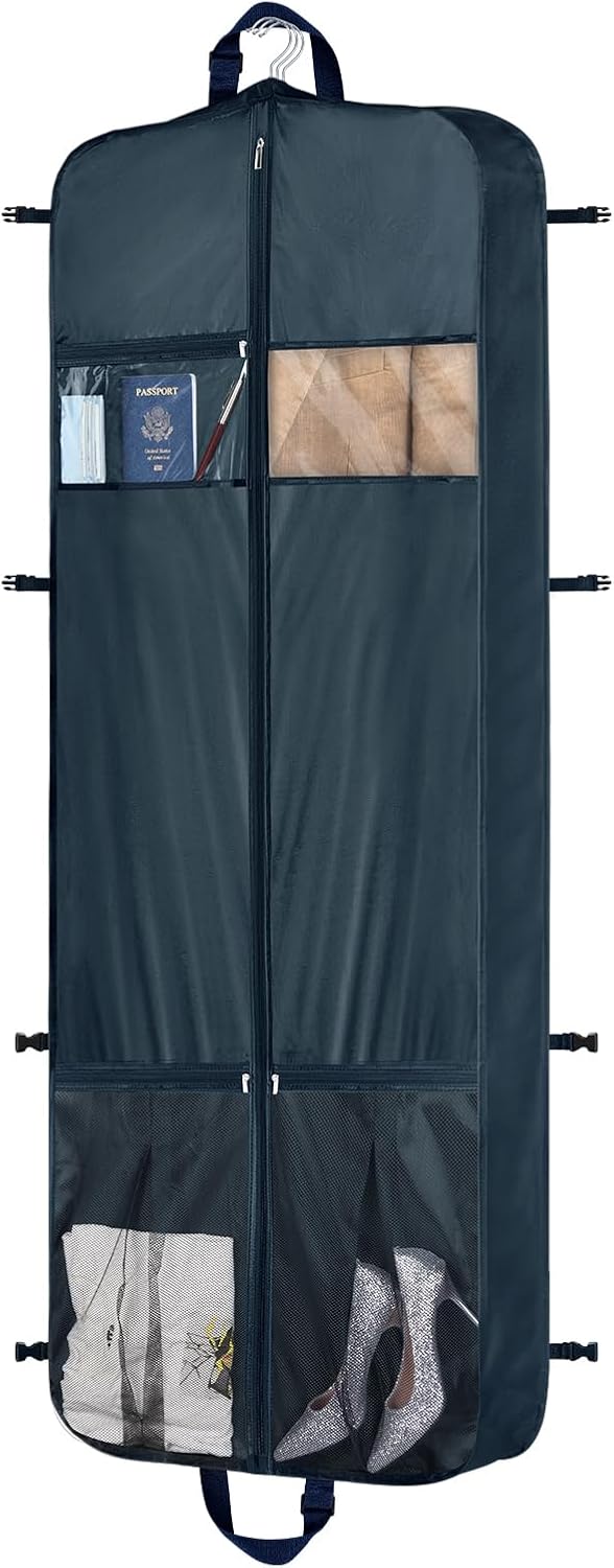 48 Inch Garment Bags for Travel Heavy Duty Travel Suit Bag for Men Women with Buckles & Shoulder Strap Garment Bags for Hanging Clothes, Black