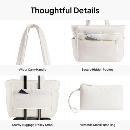 Tote Bag for Women Puffer Travel Carry On Bags with Laptop Compartment & Cup Holder Work Tote for Weekend Overnight