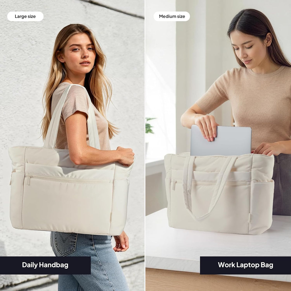 Tote Bag for Women Puffer Travel Carry On Bags with Laptop Compartment & Cup Holder Work Tote for Weekend Overnight