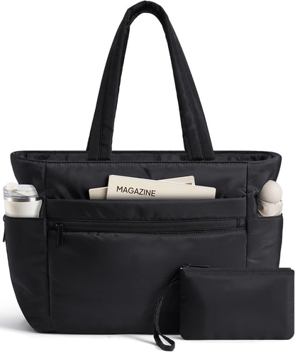 Tote Bag for Women Puffer Travel Carry On Bags with Laptop Compartment & Cup Holder Work Tote for Weekend Overnight