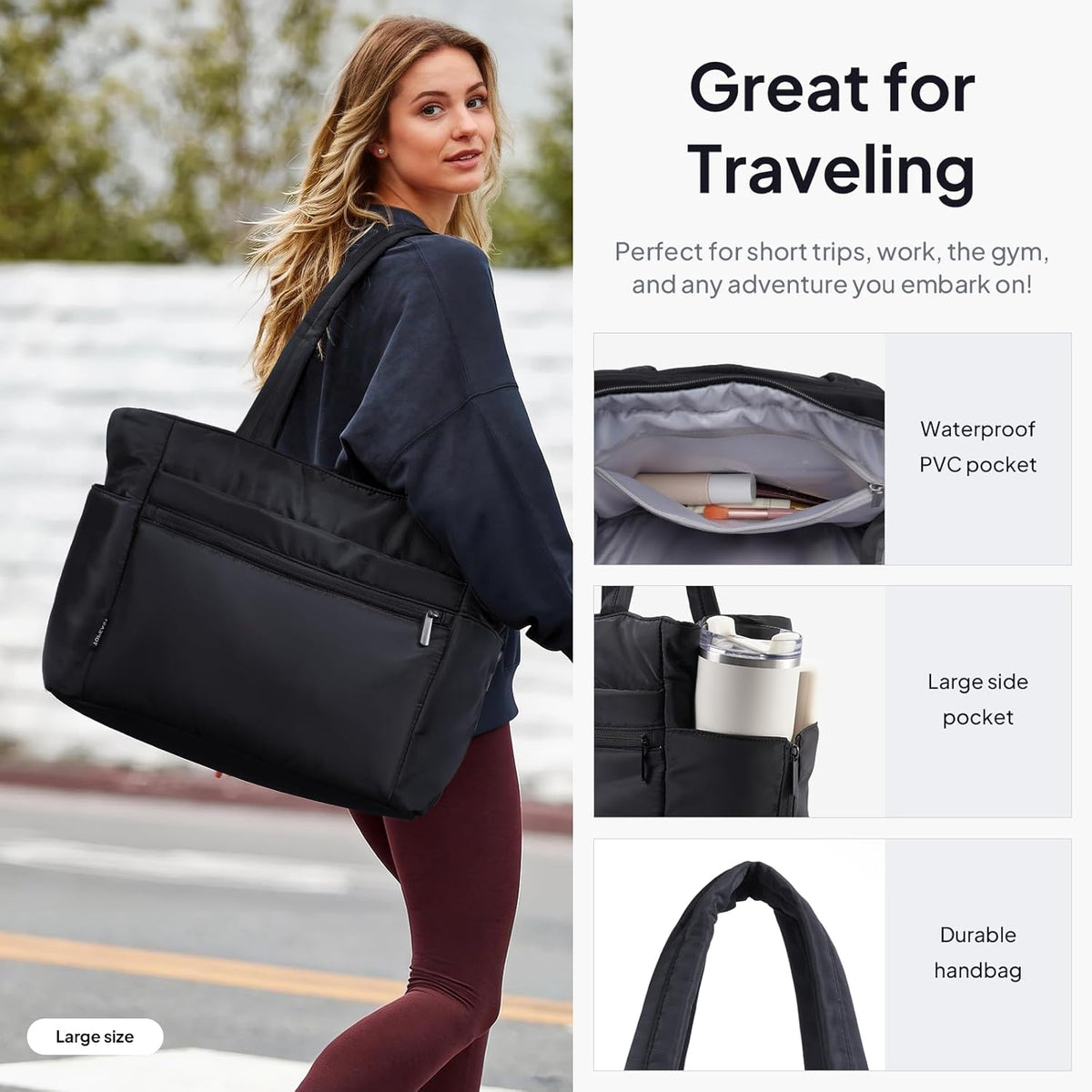 Tote Bag for Women Puffer Travel Carry On Bags with Laptop Compartment & Cup Holder Work Tote for Weekend Overnight