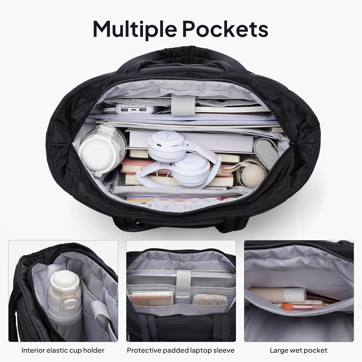 Tote Bag for Women Puffer Travel Carry On Bags with Laptop Compartment & Cup Holder Work Tote for Weekend Overnight