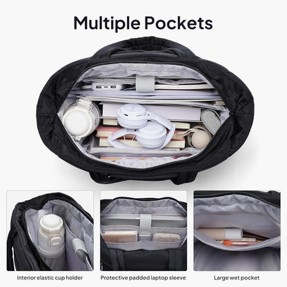 Tote Bag for Women Puffer Travel Carry On Bags with Laptop Compartment & Cup Holder Work Tote for Weekend Overnight
