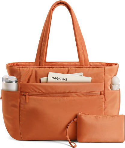 Tote Bag for Women Puffer Travel Carry On Bags with Laptop Compartment & Cup Holder Work Tote for Weekend Overnight