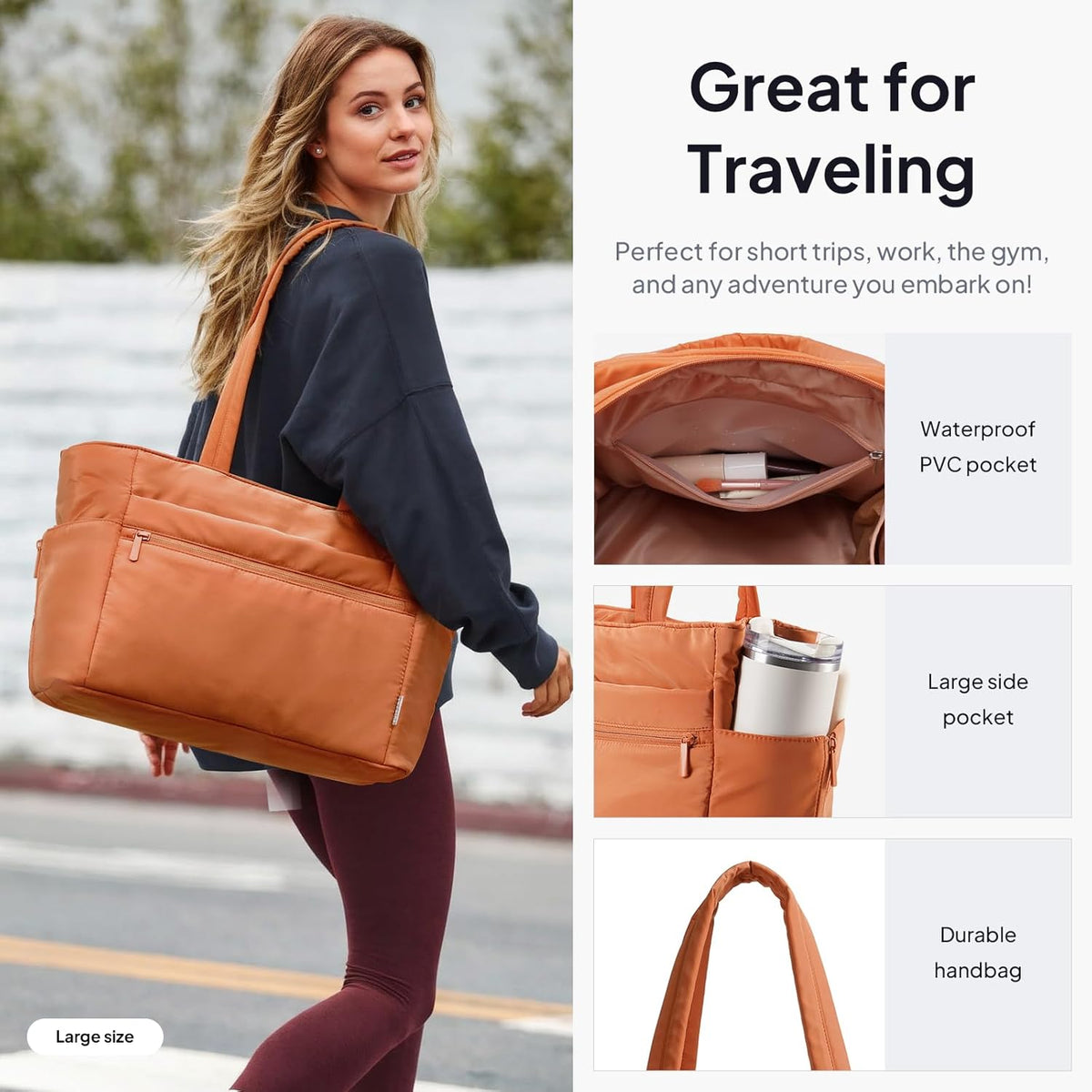 Tote Bag for Women Puffer Travel Carry On Bags with Laptop Compartment & Cup Holder Work Tote for Weekend Overnight