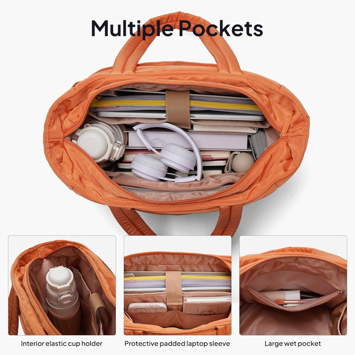 Tote Bag for Women Puffer Travel Carry On Bags with Laptop Compartment & Cup Holder Work Tote for Weekend Overnight