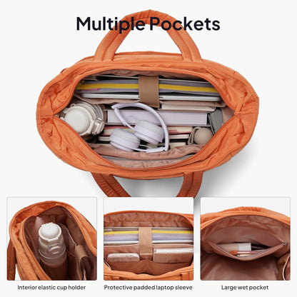 Tote Bag for Women Puffer Travel Carry On Bags with Laptop Compartment & Cup Holder Work Tote for Weekend Overnight