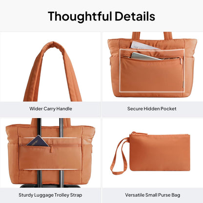 Tote Bag for Women Puffer Travel Carry On Bags with Laptop Compartment & Cup Holder Work Tote for Weekend Overnight