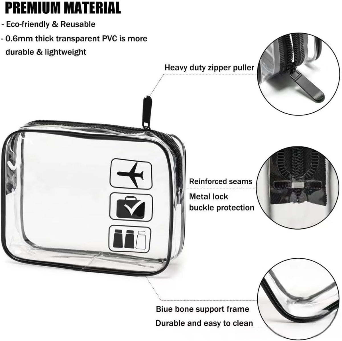 Clear Toiletry Bag, Travel Cosmetic Bag for Women & Men, Transparent Makeup Organizer with Top Zipper for Shampoo, Toothbrush & Liquids