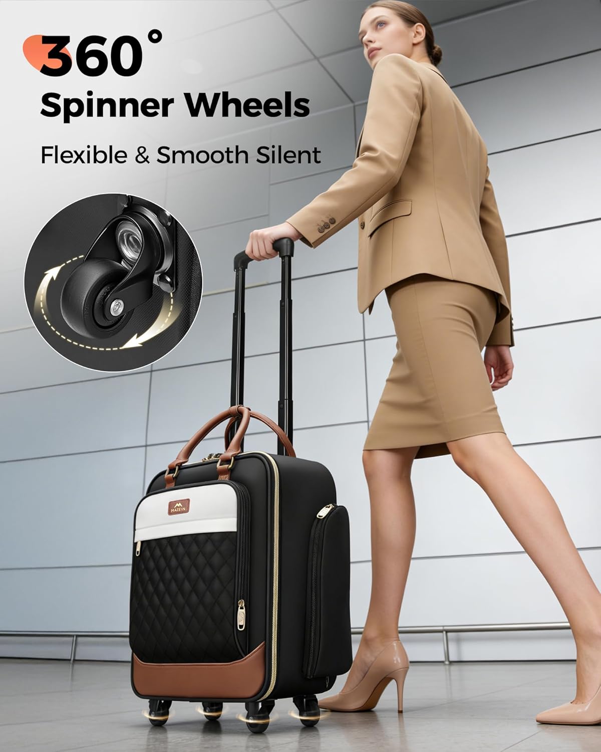 Underseat Carry On Luggage with Wheels, 16" Rolling Underseat Bag | Spinner Wheels, Wheeled Briefcase, 18x14x8 Personal Item Travel Bag, Airline Approved, Small Roller Suitcase, For Travel Work