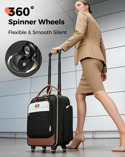 Underseat Carry On Luggage with Wheels, 16" Rolling Underseat Bag | Spinner Wheels, Wheeled Briefcase, 18x14x8 Personal Item Travel Bag, Airline Approved, Small Roller Suitcase, For Travel Work