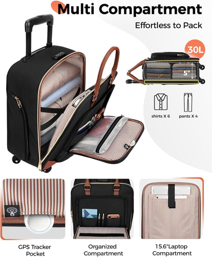 Underseat Carry On Luggage with Wheels, 16" Rolling Underseat Bag | Spinner Wheels, Wheeled Briefcase, 18x14x8 Personal Item Travel Bag, Airline Approved, Small Roller Suitcase, For Travel Work