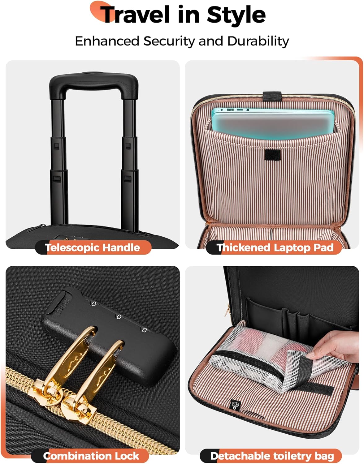 Underseat Carry On Luggage with Wheels, 16" Rolling Underseat Bag | Spinner Wheels, Wheeled Briefcase, 18x14x8 Personal Item Travel Bag, Airline Approved, Small Roller Suitcase, For Travel Work