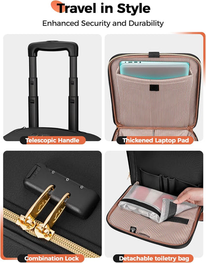 Underseat Carry On Luggage with Wheels, 16" Rolling Underseat Bag | Spinner Wheels, Wheeled Briefcase, 18x14x8 Personal Item Travel Bag, Airline Approved, Small Roller Suitcase, For Travel Work